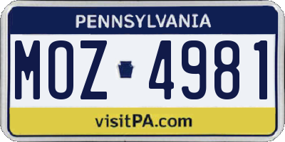 PA license plate MOZ4981