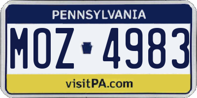 PA license plate MOZ4983