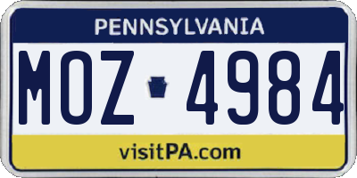 PA license plate MOZ4984