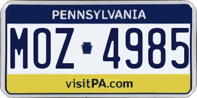 PA license plate MOZ4985