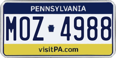 PA license plate MOZ4988