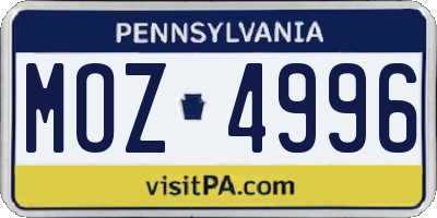 PA license plate MOZ4996