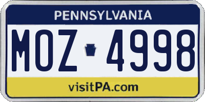PA license plate MOZ4998