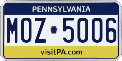 PA license plate MOZ5006