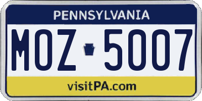 PA license plate MOZ5007