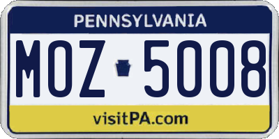 PA license plate MOZ5008