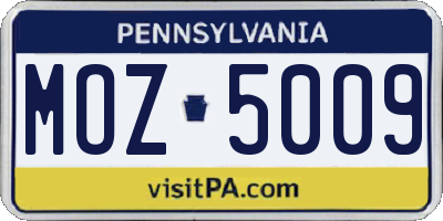 PA license plate MOZ5009