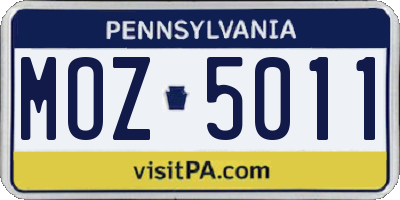 PA license plate MOZ5011