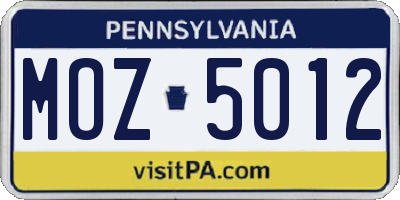 PA license plate MOZ5012