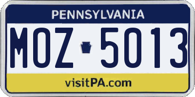 PA license plate MOZ5013