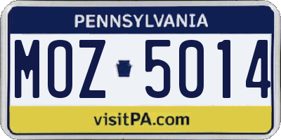 PA license plate MOZ5014