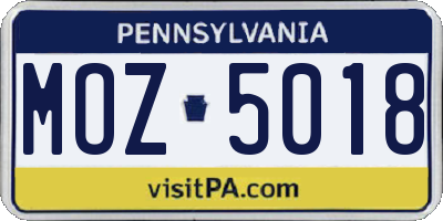 PA license plate MOZ5018