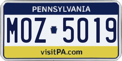 PA license plate MOZ5019