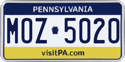 PA license plate MOZ5020