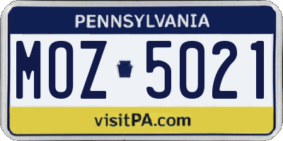 PA license plate MOZ5021