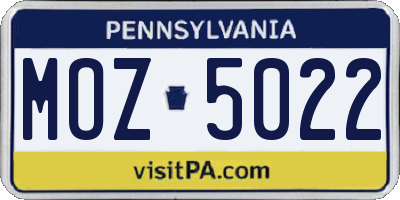 PA license plate MOZ5022