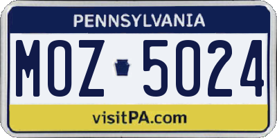 PA license plate MOZ5024