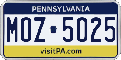 PA license plate MOZ5025