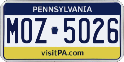 PA license plate MOZ5026