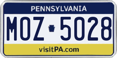 PA license plate MOZ5028