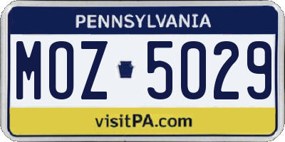 PA license plate MOZ5029