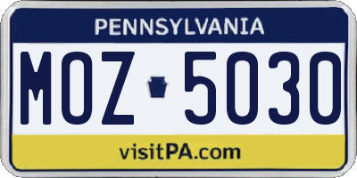 PA license plate MOZ5030
