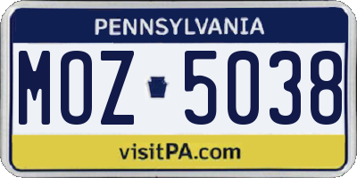 PA license plate MOZ5038