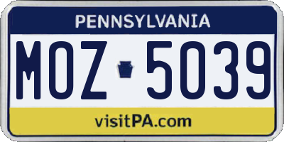 PA license plate MOZ5039