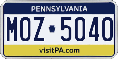 PA license plate MOZ5040