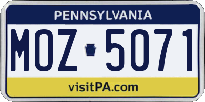 PA license plate MOZ5071