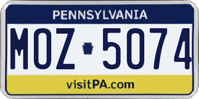 PA license plate MOZ5074