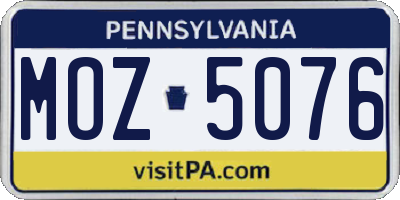 PA license plate MOZ5076