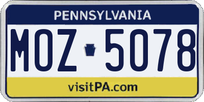 PA license plate MOZ5078