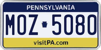 PA license plate MOZ5080