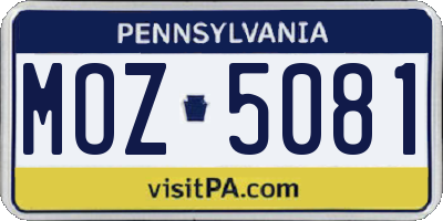 PA license plate MOZ5081