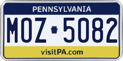 PA license plate MOZ5082