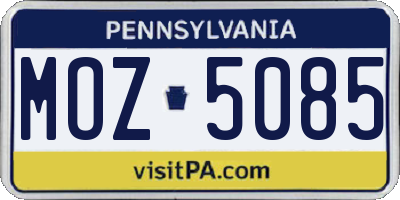 PA license plate MOZ5085