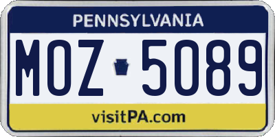 PA license plate MOZ5089