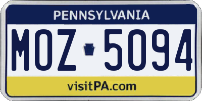 PA license plate MOZ5094