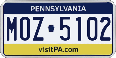 PA license plate MOZ5102