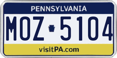 PA license plate MOZ5104