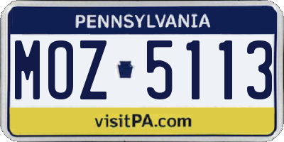PA license plate MOZ5113