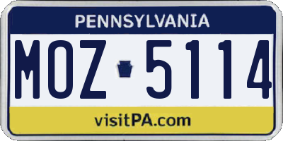 PA license plate MOZ5114