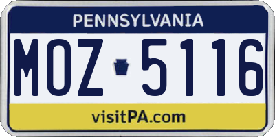 PA license plate MOZ5116