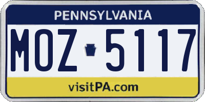 PA license plate MOZ5117