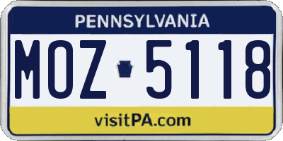 PA license plate MOZ5118