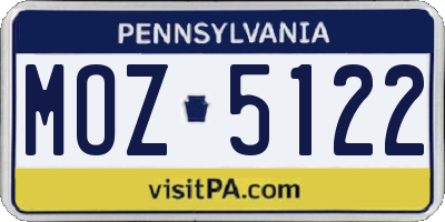 PA license plate MOZ5122