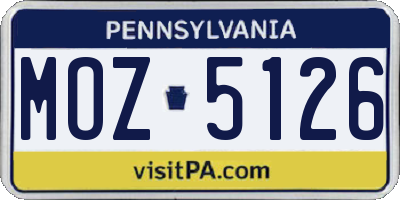 PA license plate MOZ5126