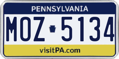 PA license plate MOZ5134