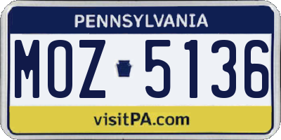 PA license plate MOZ5136